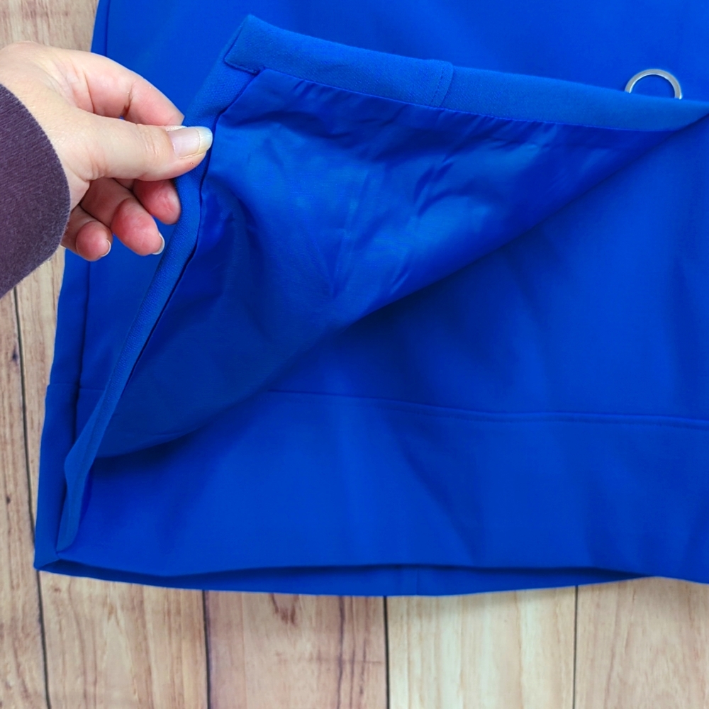 H&M Cobalt Blue Short Skirt Faux Wrap Metal Ring Decorations Sz 8 - Picture 5 of 9